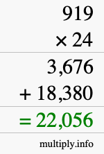 How to calculate 919 times 24 using long multiplication
