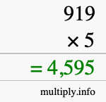 How to calculate 919 times 5 using long multiplication How to calculate 919 times 5 using long multiplication