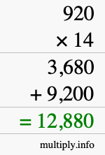 How to calculate 920 times 14 using long multiplication How to calculate 920 times 14 using long multiplication