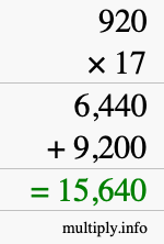How to calculate 920 times 17 using long multiplication