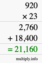 How to calculate 920 times 23 using long multiplication