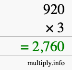 How to calculate 920 times 3 using long multiplication How to calculate 920 times 3 using long multiplication