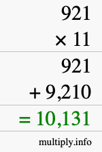 How to calculate 921 times 11 using long multiplication