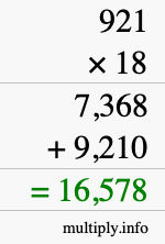 How to calculate 921 times 18 using long multiplication