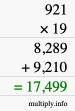 How to calculate 921 times 19 using long multiplication