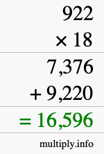 How to calculate 922 times 18 using long multiplication