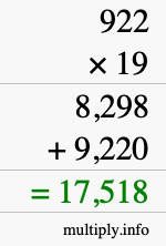 How to calculate 922 times 19 using long multiplication