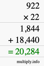 How to calculate 922 times 22 using long multiplication