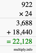 How to calculate 922 times 24 using long multiplication