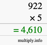 How to calculate 922 times 5 using long multiplication How to calculate 922 times 5 using long multiplication