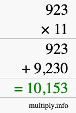 How to calculate 923 times 11 using long multiplication How to calculate 923 times 11 using long multiplication