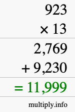 How to calculate 923 times 13 using long multiplication