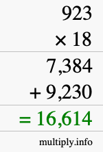 How to calculate 923 times 18 using long multiplication