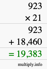 How to calculate 923 times 21 using long multiplication