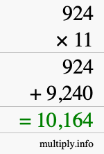 How to calculate 924 times 11 using long multiplication