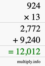 How to calculate 924 times 13 using long multiplication