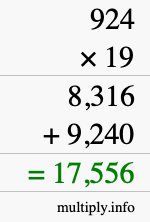 How to calculate 924 times 19 using long multiplication
