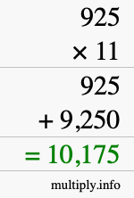 How to calculate 925 times 11 using long multiplication