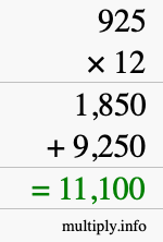How to calculate 925 times 12 using long multiplication How to calculate 925 times 12 using long multiplication