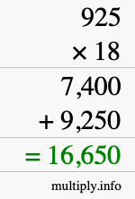 How to calculate 925 times 18 using long multiplication