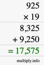 How to calculate 925 times 19 using long multiplication