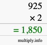 How to calculate 925 times 2 using long multiplication