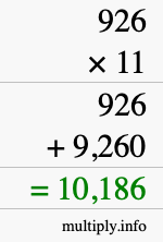 How to calculate 926 times 11 using long multiplication How to calculate 926 times 11 using long multiplication