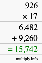 How to calculate 926 times 17 using long multiplication