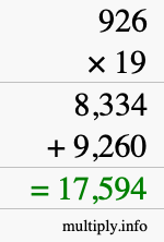 How to calculate 926 times 19 using long multiplication