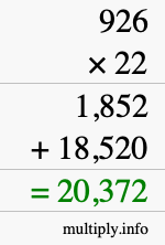 How to calculate 926 times 22 using long multiplication