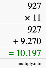 How to calculate 927 times 11 using long multiplication How to calculate 927 times 11 using long multiplication