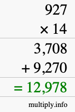 How to calculate 927 times 14 using long multiplication How to calculate 927 times 14 using long multiplication