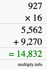 How to calculate 927 times 16 using long multiplication