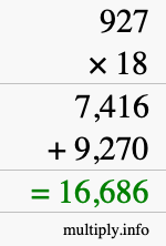 How to calculate 927 times 18 using long multiplication