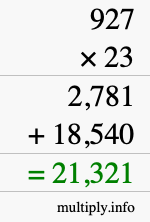 How to calculate 927 times 23 using long multiplication