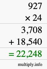 How to calculate 927 times 24 using long multiplication
