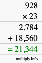 How to calculate 928 times 23 using long multiplication How to calculate 928 times 23 using long multiplication