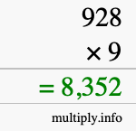 How to calculate 928 times 9 using long multiplication