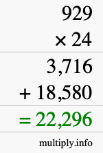 How to calculate 929 times 24 using long multiplication