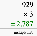 How to calculate 929 times 3 using long multiplication
