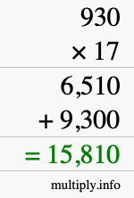 How to calculate 930 times 17 using long multiplication