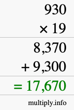 How to calculate 930 times 19 using long multiplication
