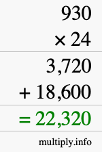 How to calculate 930 times 24 using long multiplication