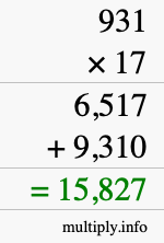How to calculate 931 times 17 using long multiplication