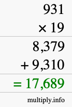 How to calculate 931 times 19 using long multiplication