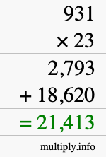 How to calculate 931 times 23 using long multiplication How to calculate 931 times 23 using long multiplication