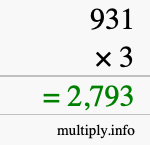 How to calculate 931 times 3 using long multiplication