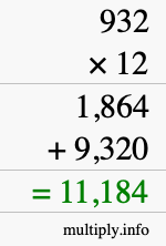 How to calculate 932 times 12 using long multiplication