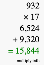 How to calculate 932 times 17 using long multiplication