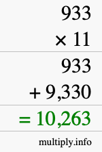 How to calculate 933 times 11 using long multiplication How to calculate 933 times 11 using long multiplication